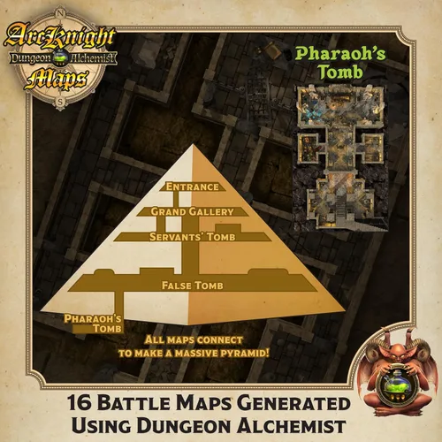 Vista 5 de Arcknight El Paquete de Mapas de la Pirámide del Faraón - 16 Mapas Modulares de RPG en 8 Páginas Doble Cara, Cuadrícula Cuadrada de 1 Pulgada