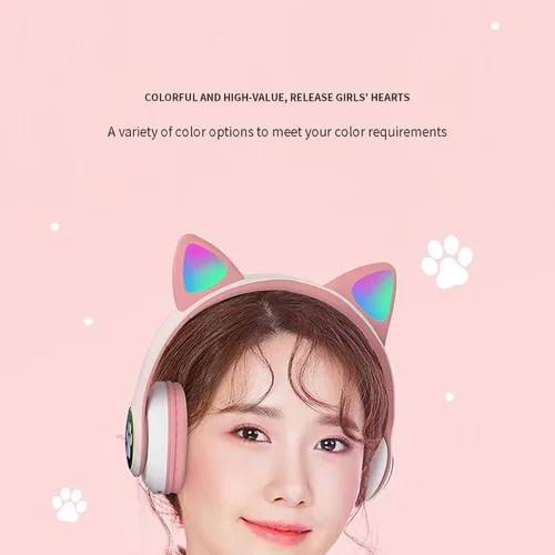 Vista 2 de Auriculares de oreja de gato Bluetooth 50 lindos auriculares de gato plegables de alta fidelidad efecto estéreo efecto de luz arcoíris efecto de luz