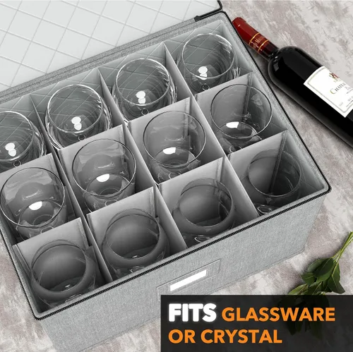 Vista 2 de SpaceAid Almacenamiento de Copas de Vino con Pie Paquete de 2, Contenedores de Almacenamiento de Vajilla, Estuches Rígidos Acolchados