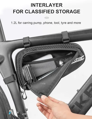 Vista 4 de ROCKBROS Bolsa de bicicleta Bolsa de marco de bicicleta Bolsa de almacenamiento triangular para bicicleta Bolsa de accesorios de bicicleta Paquete