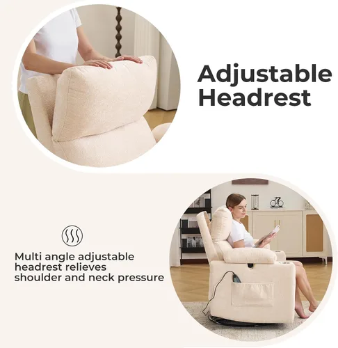Vista 6 de Sillón reclinable eléctrico con balanceo para guardería con apoyabrazos ajustables, silla de lactancia con función de masaje y calor, reclinable