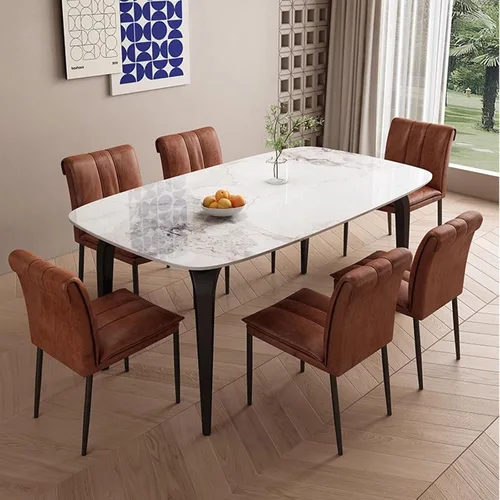 Vista 2 de Kitchen Dining Chairs,Oil Wax Leather Dining Room Chairs with Metal Legs, No Armless Leather Dining Chair with Mediumhigh Backrest for Living Room