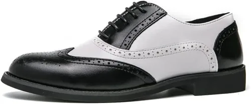 Vista 2 de HuitJours Hombres Brogues Wingtip Lace Up Classic Black Dress Shoes Derby Gatsby Prom Fashion Oxford
