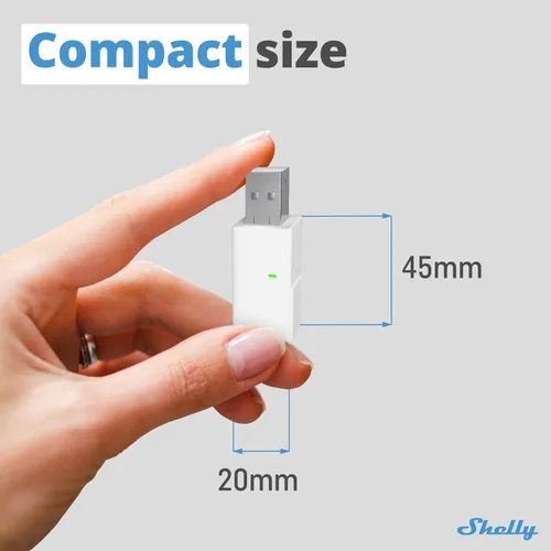 Vista 3 de Shelly BLU Gateway Puerta de enlace WiFi Bluetooth en un dongle USB-A Automatización del hogar Compatible con Alexa y Google Home Aplicación