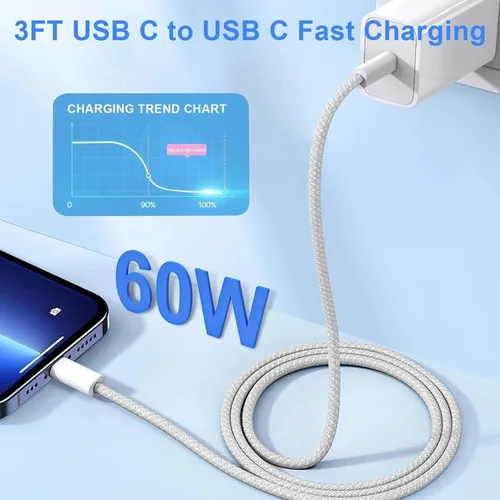 Vista 6 de Cargador para iPhone 17 y 16, carga rápida, tipo C, 20 W, USB C, bloque para iPad, con cable USB-C tejido de 6 pies, sincronización de datos de 60 W