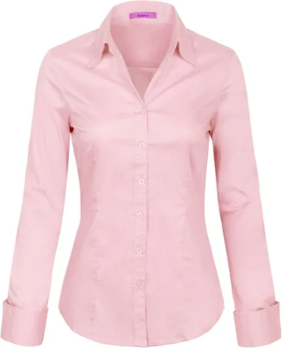 Vista 8 de KOGMO Camisas de manga larga con botones para mujer, blusa de trabajo de oficina (S-3X)
