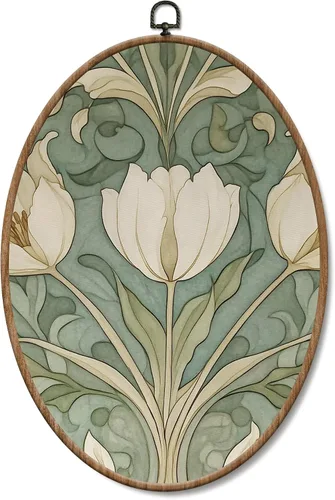 Vista 25 de Yorhifa Grandmillennial - Arte de pared enmarcado con lazo rosa coqueta, arte de pared redondo de chinoiserie azul y blanco, decoración de paredes