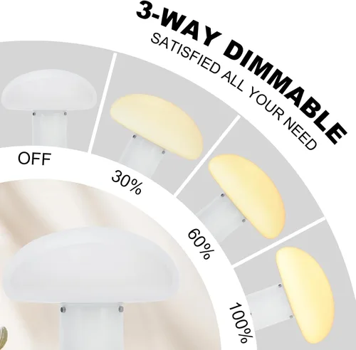 Vista 4 de Lámpara de hongo con interruptor de control táctil, lámpara de mesita de noche regulable de 3 vías para dormitorio y sala de estar, bombilla LED