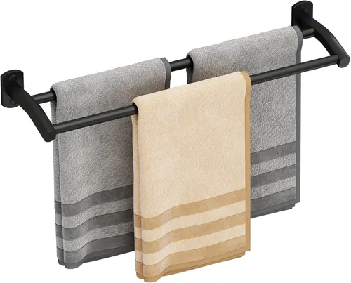Vista 11 de Toallero negro, toallero de mano para baño, colgador de toallas montado en la pared, soporte para toallas de baño de cocina, barra de toalla