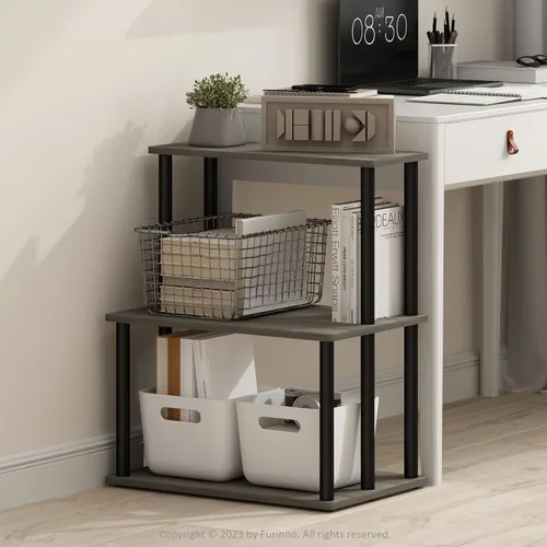 Vista 15 de Furinno Turn-N-Tube - Estantería multipropósito con exhibición y almacenamiento para impresora de 3 niveles, sin herramientas, color pino ámbar