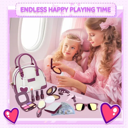 Vista 8 de INNOCHEER Bolso de niñas pequeñas, bolso de juguete para niños con maquillaje de fantasía, bolso de juego para niñas pequeñas, bolso de juego