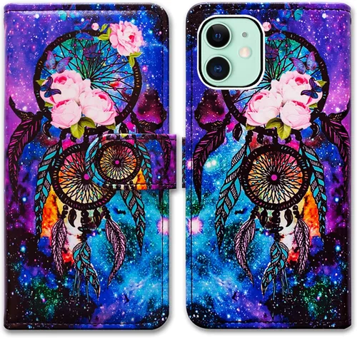Vista 16 de Bcov - Funda para iPhone 13, funda tipo cartera de cuero verde con diseño de pájaro negro, funda con solapa y soporte con ranura para tarjetas