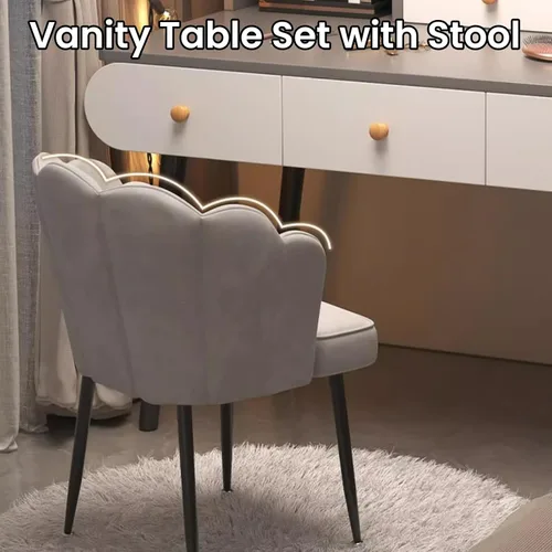 Vista 6 de Mesa de tocador de maquillaje con 3 cajones y 4 estantes, escritorio de tocador con espejo iluminado LED, brillo ajustable de iluminación, mesas