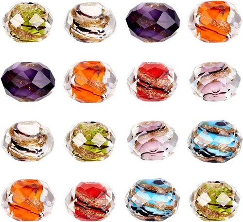 Vista 7 de Craftdady Cuentas de vidrio facetadas de arena dorada de 0.47 pulgadas Millefiori, cuentas sueltas redondas con agujero de 0.039 in para fabricación