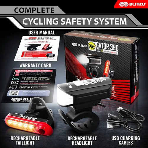 Vista 4 de BLITZU Juego de luces recargables tipo C ultra brillantes para bicicleta, faros delanteros y traseros para bicicleta, accesorios de bicicleta