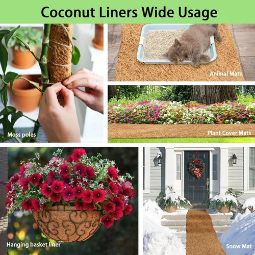 Vista 5 de Rollo grueso de fibra de coco, 120 x 16 pulgadas, revestimientos de coco natural para macetero, cesta de flores, hojas de fibra de coco, alfombra