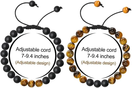 Vista 2 de M MOOHAM Bracelets for Men Christmas Gifts - 8mm Natural Tiger Eye Matte Agate Lava Rock Bracelets Set for Men, Birthday Christmas Gifts for Dad