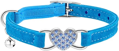 Vista 12 de Collar de gato con corazón brillante con cinturón de seguridad y campana ajustable de 8 a 10 pulgadas para gatos gatitos (negro)