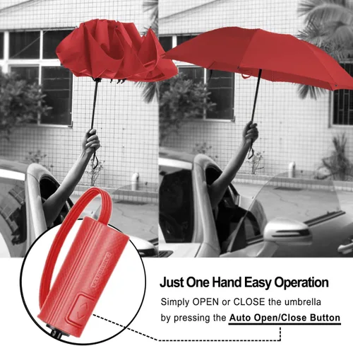 Vista 5 de LANBRELLA Compact Reverse Folding Umbrella Auto Windproof Travel Umbrella
