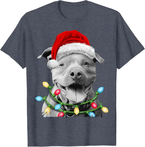 Vista 75 de Pit Bull Santa - Camiseta de perro con luces para árbol de Navidad para niños, Negro, S