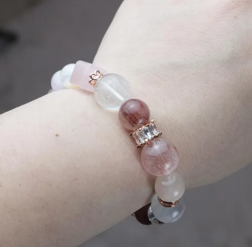 Vista 204 de Precious Gemstone Natural Crystal Healing Bracelet, Rutilated Quartz, Moonstone, Quartz Handmade Original Design Bracelet