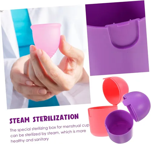 Vista 3 de GLEAVI Soporte para tazas de período seguro para microondas, 2 piezas de colores surtidos, solución compacta de almacenamiento de PP para tazas