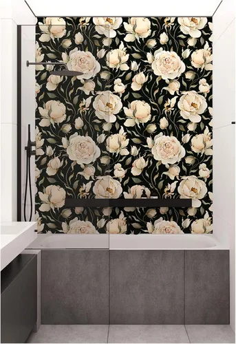 Vista 6 de HAOKHOME Papel tapiz autoadhesivo para despegar y pegar, diseño floral de rosas vintage, peonías, papel de contacto extraíble, negro/beige/oliva