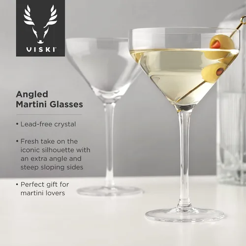 Vista 2 de Viski Vasos de Martini en ángulo, vasos de cóctel de cristal premium, vasos para el hogar y el bar, copas de cóctel con tallo, juego de regalo
