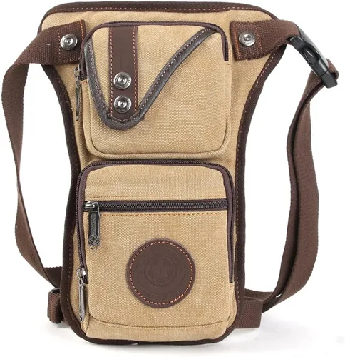 Vista 17 de Canvas Drop Leg Bag Outdoor Waist Pack for Men Women Tactical Military Motorcycle Bike Cycling Multi-Pocket Waist Fanny Pouch Travel Hiking Climbing