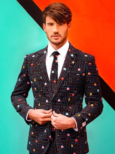 Vista 5 de Opposuits PAC-Man Pixel Arcade Game - Traje de hombre - Slim Fit - Negro - Incluye blazer, pantalones y corbata