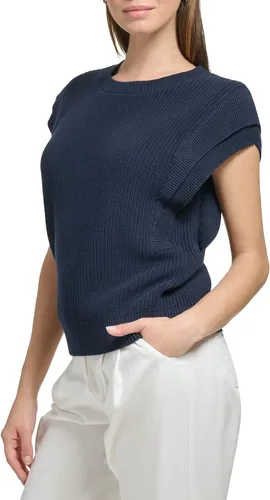 Vista 2 de Calvin Klein Suéter corto sin mangas con detalle de hombros cálidos para mujer
