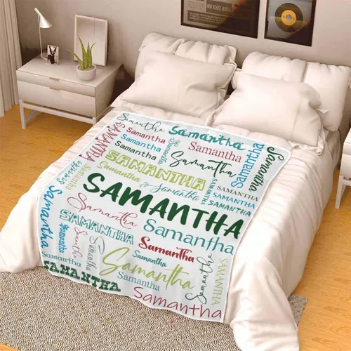 Vista 5 de Manta personalizada con nombre con fuente diferente y colorida para niños, mujeres y hombres, divertida decoración personalizada para el hogar, cama