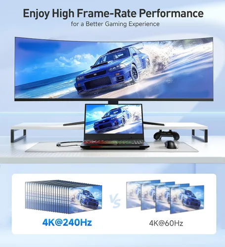 Vista 5 de Cable Matters Adaptador USB C a HDMI 2.1 de 48 Gbps con carga de 140 W 8K @60Hz / 4K @240Hz HDR, para macOS y Windows, sin VRR, adaptador