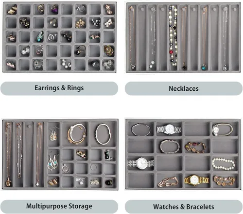 Vista 4 de JACKCUBE DESIGN MK212-2ABCD - Bandejas apilables de cuero sintético para joyas, almacenamiento de joyas, aretes, collar, pulsera, anillo organizador