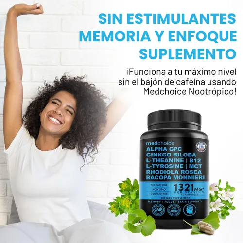 Vista 4 de Suplemento cerebral nootrópico 12 en 1 anhidro: Ginkgo Biloba para apoyo cerebral, memoria y enfoque - B12, Alpha GPC, L Teanina y suplementos