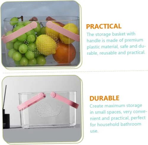 Vista 5 de Cesta de ducha de plástico de gran capacidad, mango fácil de limpiar para organización de baño, pescado rosa