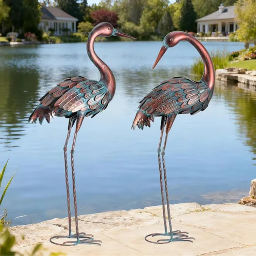 Vista 3 de chisheen Estatuas de jardín de grúa para exteriores, decoración de jardín de garza de metal, escultura de pájaro, decoración para patio exterior