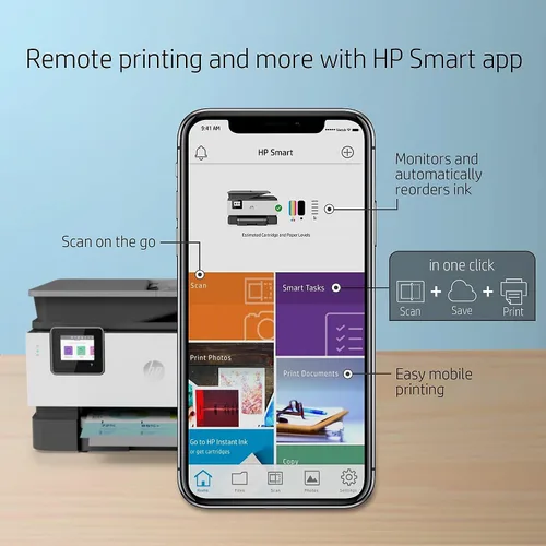 Vista 5 de HP OfficeJet Pro 9015 Impresora inalámbrica todo en uno, con productividad inteligente para la oficina en casa, Instant Ink, funciona con Alexa