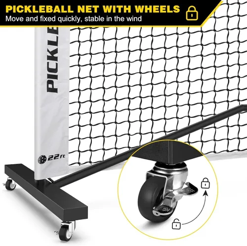 Vista 3 de Fostoy Pickleball Net with Ball Collector, Wheels, 22FT & 11FT Size Negro&blanco