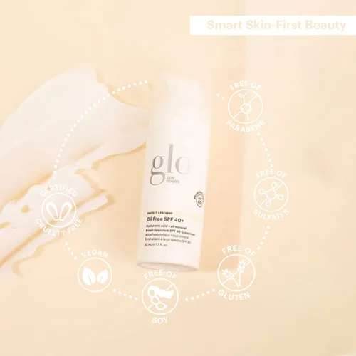 Vista 5 de Glo Skin Beauty SPF 40+ sin aceite, 1.7 onzas líquidas, protector solar mineral para cara con óxido de zinc, hidratante facial hidratante con ácido