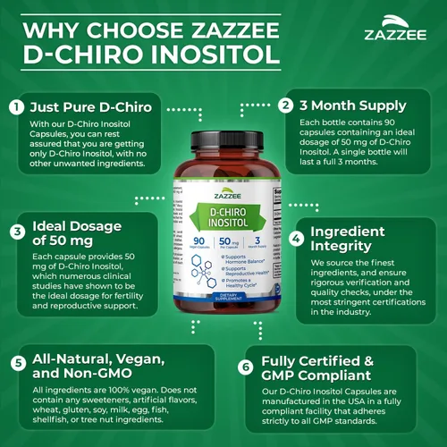 Vista 7 de D-Chiro Inositol para SOP 90 cápsulas vegetarianas 50 mg por ración Vegetarianos/veganos Potente apoyo SOP, fertilidad, y reproductiva