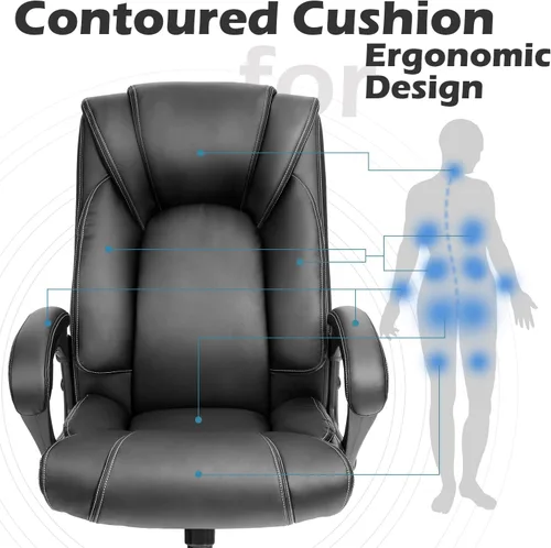 Vista 9 de OUTFINE Silla de Oficina Silla de Oficina Ejecutiva Silla de Escritorio Silla de Computadora con Cojín de Resorte de Cuero Resistente a