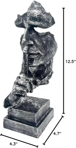 Vista 5 de SMRTHMRT Esculturas abstractas de pensadores, estatua creativa de The Thinker, Keep Silence/Silence is Gold Charaters, decoración de oficina en casa