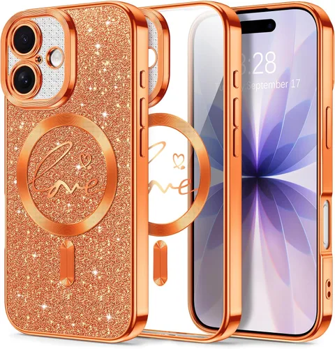 Vista 137 de Hython Funda para iPhone Air con purpurina, compatible con MagSafe Love Heart fundas magnéticas transparentes para teléfono para mujeres y niñas