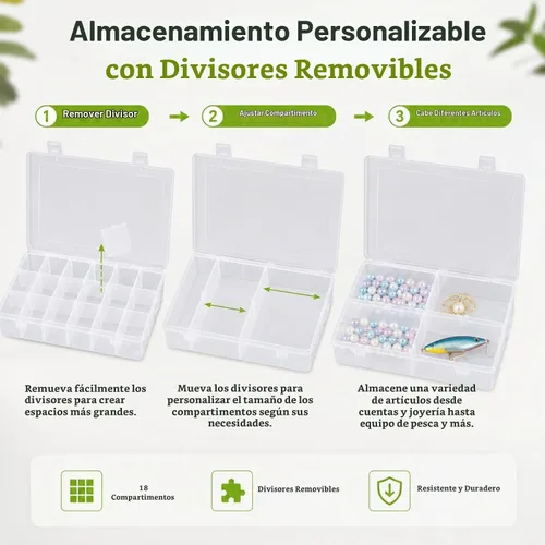Vista 3 de APACALI Caja Organizadora de Plástico con Divisores (18 Rejillas - 6 Piezas)