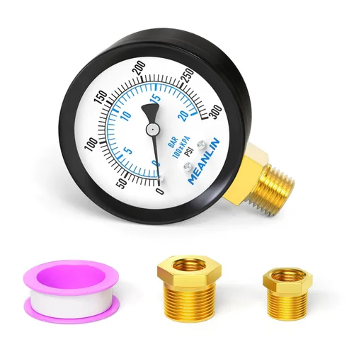 Vista 36 de MEANLIN MEASURE - Manómetro electromecánico de 2" de esfera con cara, NPT de 1/4 de pulgada, para bomba de pozo, con bujes hexagonales NPT de 1/2