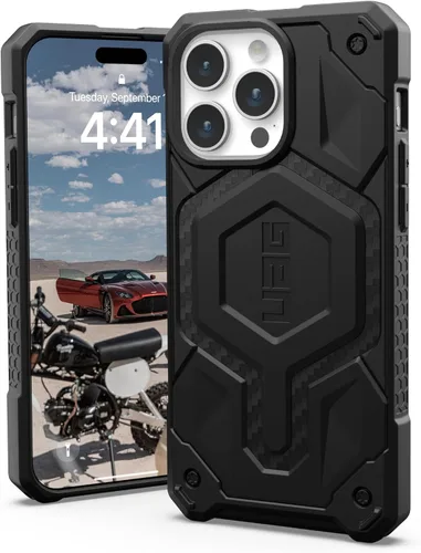 Vista 10 de URBAN ARMOR GEAR UAG - Funda compatible con iPhone 15 Pro Max de 6.7 pulgadas, Monarch Pro negro, imán integrado compatible con carga MagSafe, funda