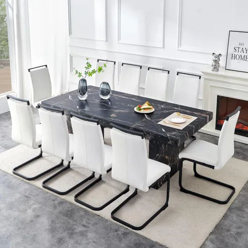 Vista 13 de gopop Mesa de comedor de mármol de 63 pulgadas, tablero de mesa de comedor MDF con patrón de mármol y base para cocina y comedor.
