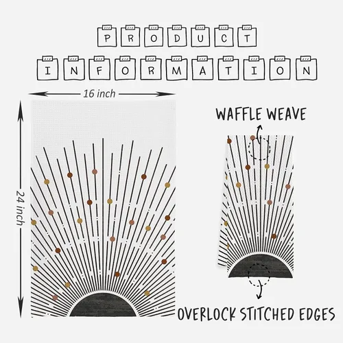 Vista 7 de IWXYI Toallas de cocina bohemias de 16 x 24 pulgadas, color negro, con tejido de gofre, para baño, secado y lavado de platos (juego de 2), 141