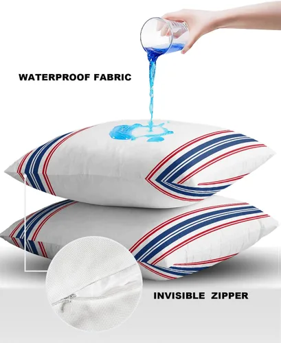 Vista 4 de Outdoor Waterproof Throw Pillow Cover American Independence Day Decorative Pillows Cushion Covers Blue Red White Stripes 2 Pack Pillow Cases for